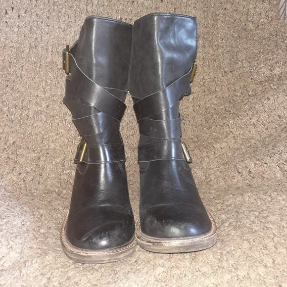 JEFFREY CAMPBELL-Ibiza-France II Booties-Black Leather-Moto-Straps-8.5-Excellent - Picture 3 of 6